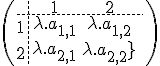 4$\(\array{3,c.cccBCCC$&1&2\\\hdash~1&\lambda.a_{1,1}&\lambda.a_{1,2}\\2&\lambda.a_{2,1}&\lambda.a_{2,2}\\&}\)